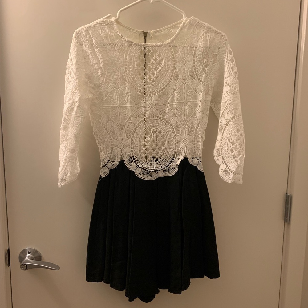 White and black lace romper